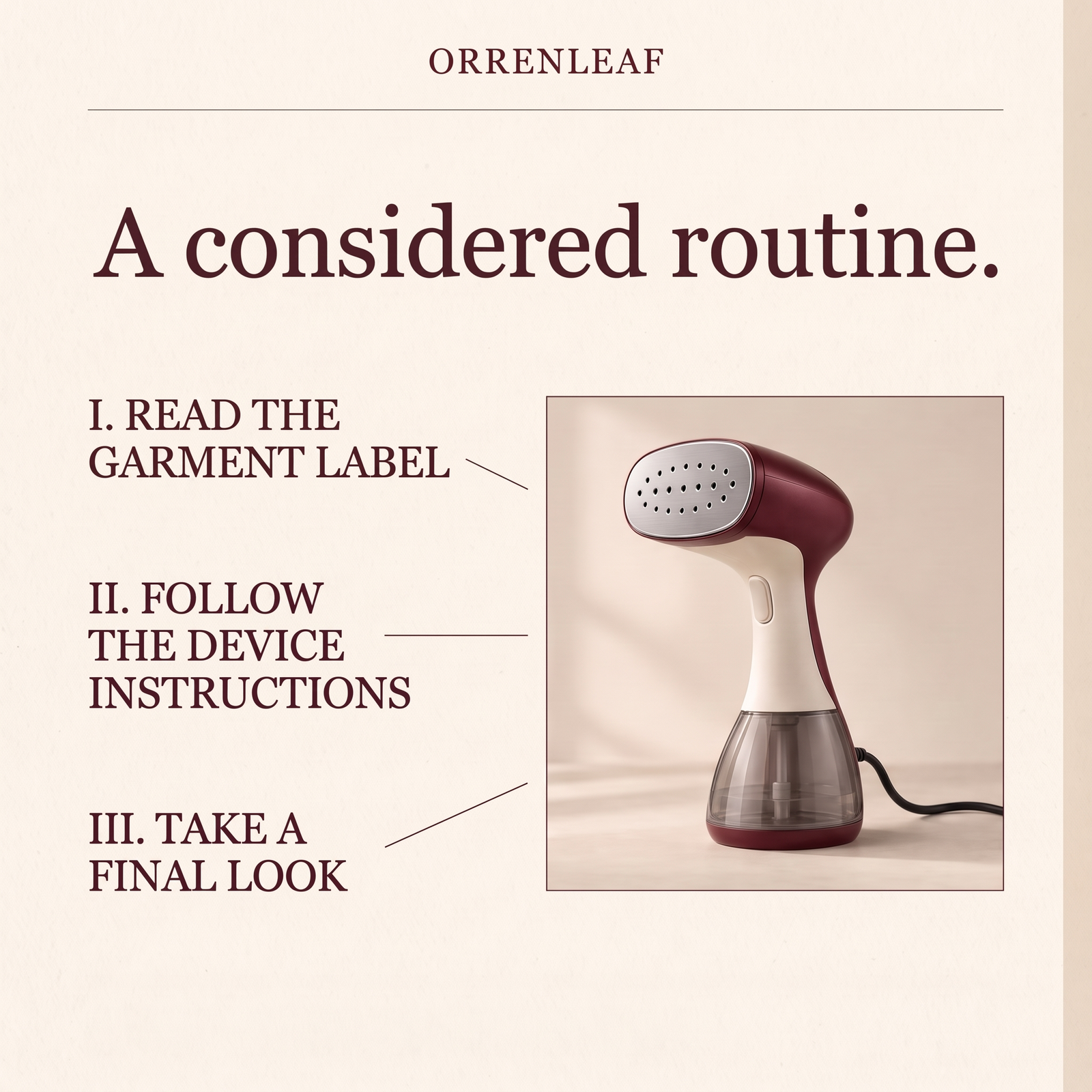 Handheld Garment Steamer — product notes and callouts
