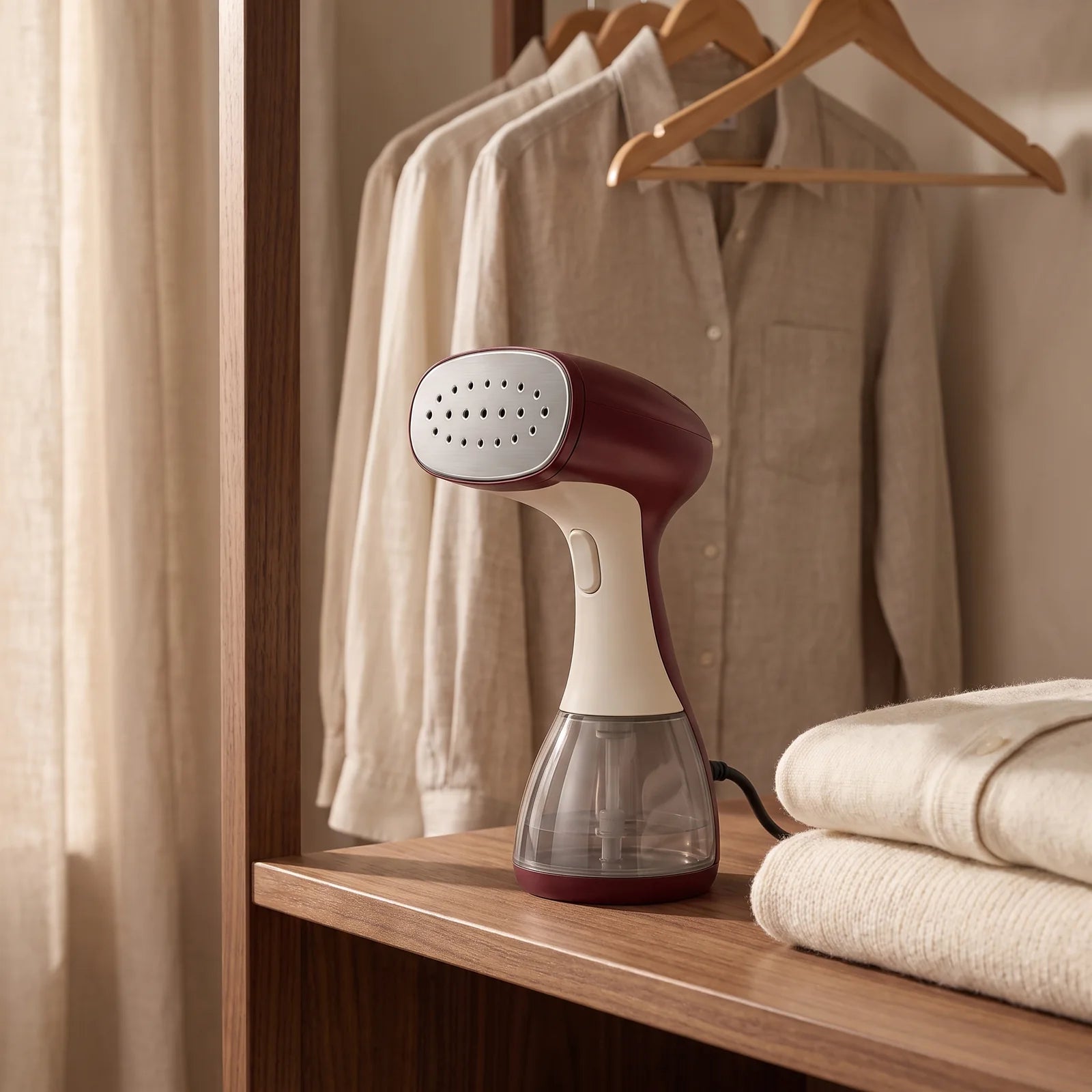 Garment steamer in a dressing corner